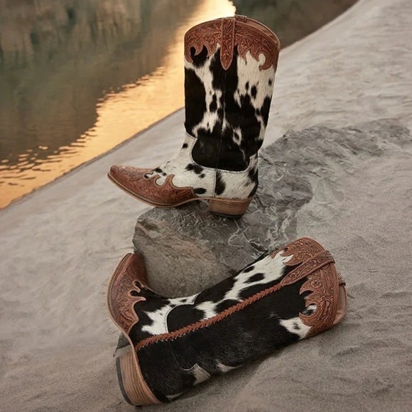 Myra Bag Adelaide Hair On Hide Tooled Leather Western Cowboy Boots Size 9 NWT - Picture 2 of 10